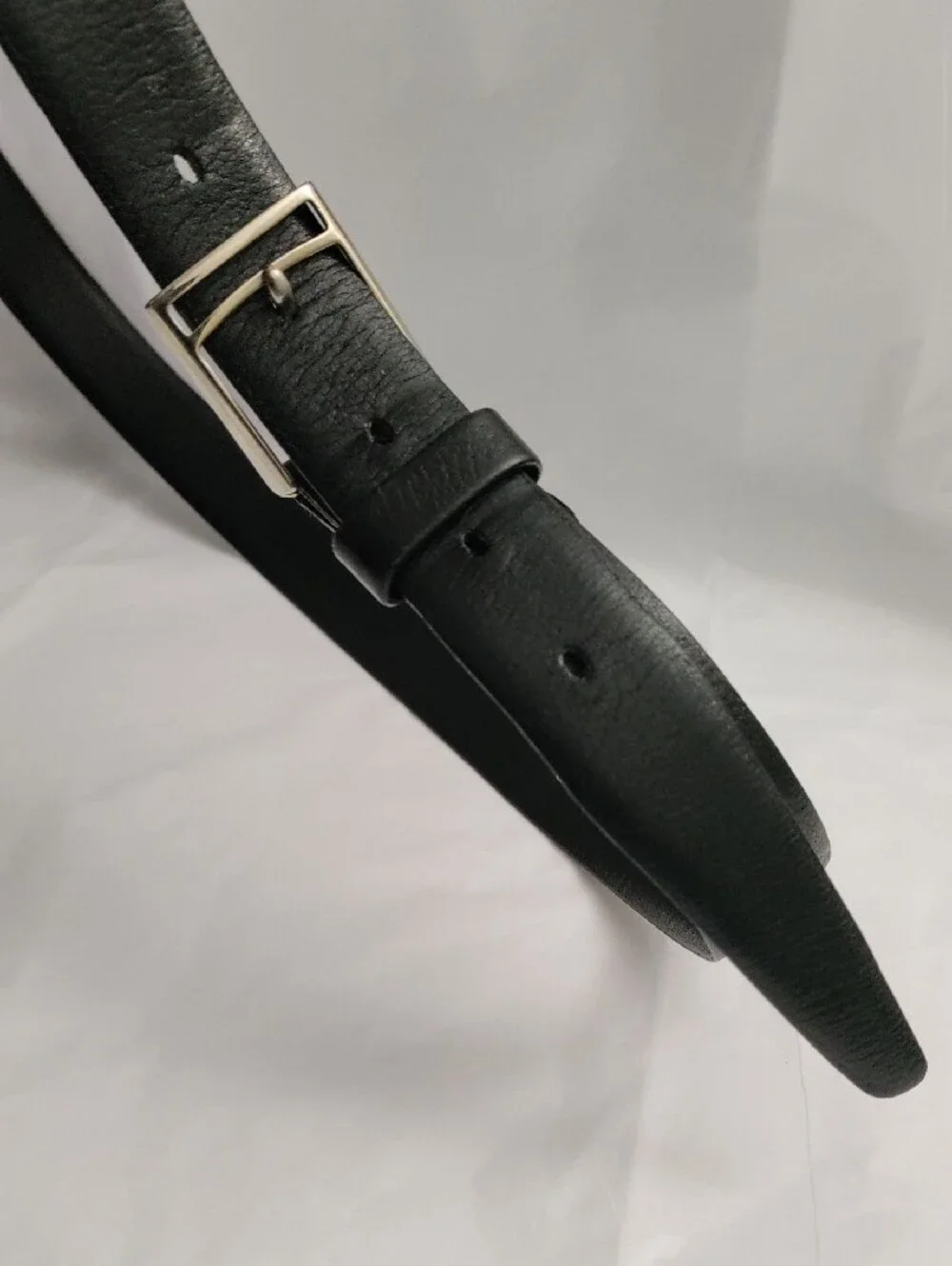 PARIS 525H-1 Cashmere Black Leather Belt with Silver Tone Buckle